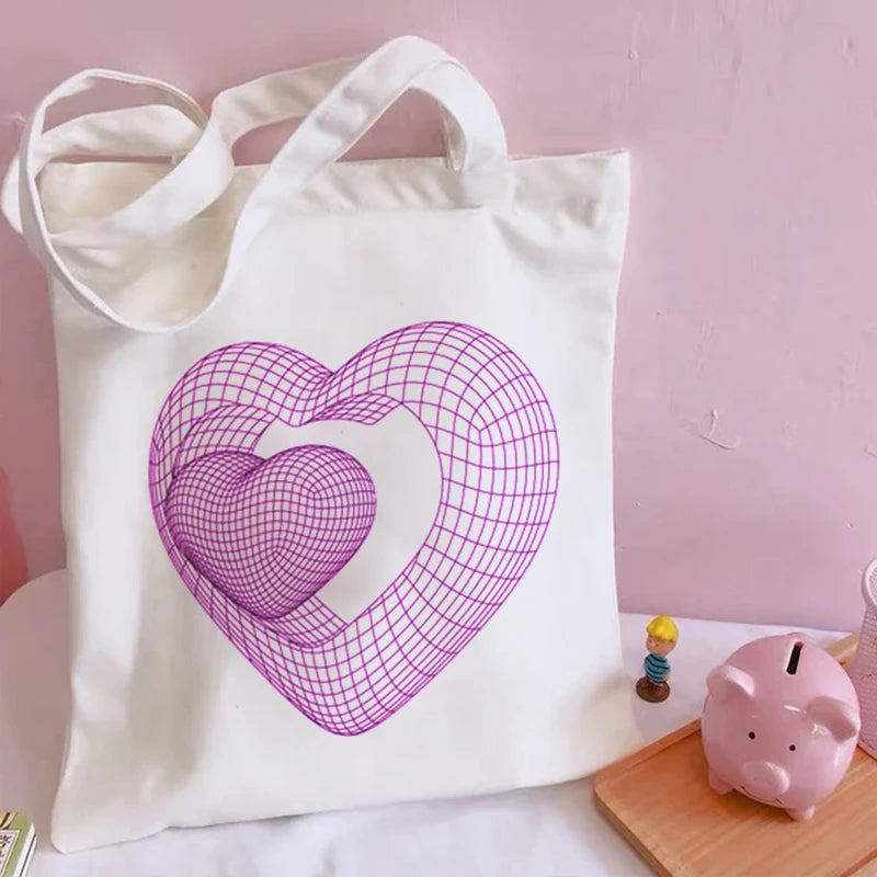 Love Print Y2k Anime Canvas Shopping Bag