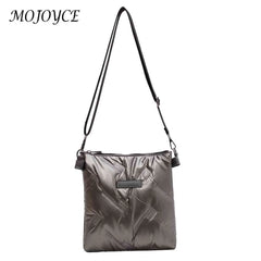 Quilted Cotton Padded Shoulder Handbag Solid Crossbody Zipper for Travel Lady