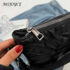 Quilted Cotton Padded Shoulder Handbag Solid Crossbody Zipper for Travel Lady