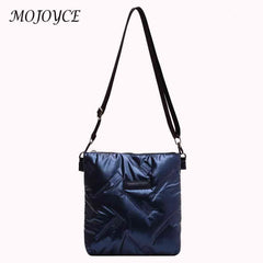 Quilted Cotton Padded Shoulder Handbag Solid Crossbody Zipper for Travel Lady