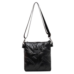 Quilted Cotton Padded Shoulder Handbag Solid Crossbody Zipper for Travel Lady