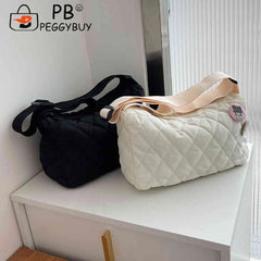 Quilted Shoulder Messenger Bag with Bear Pendant for Ladies Travel