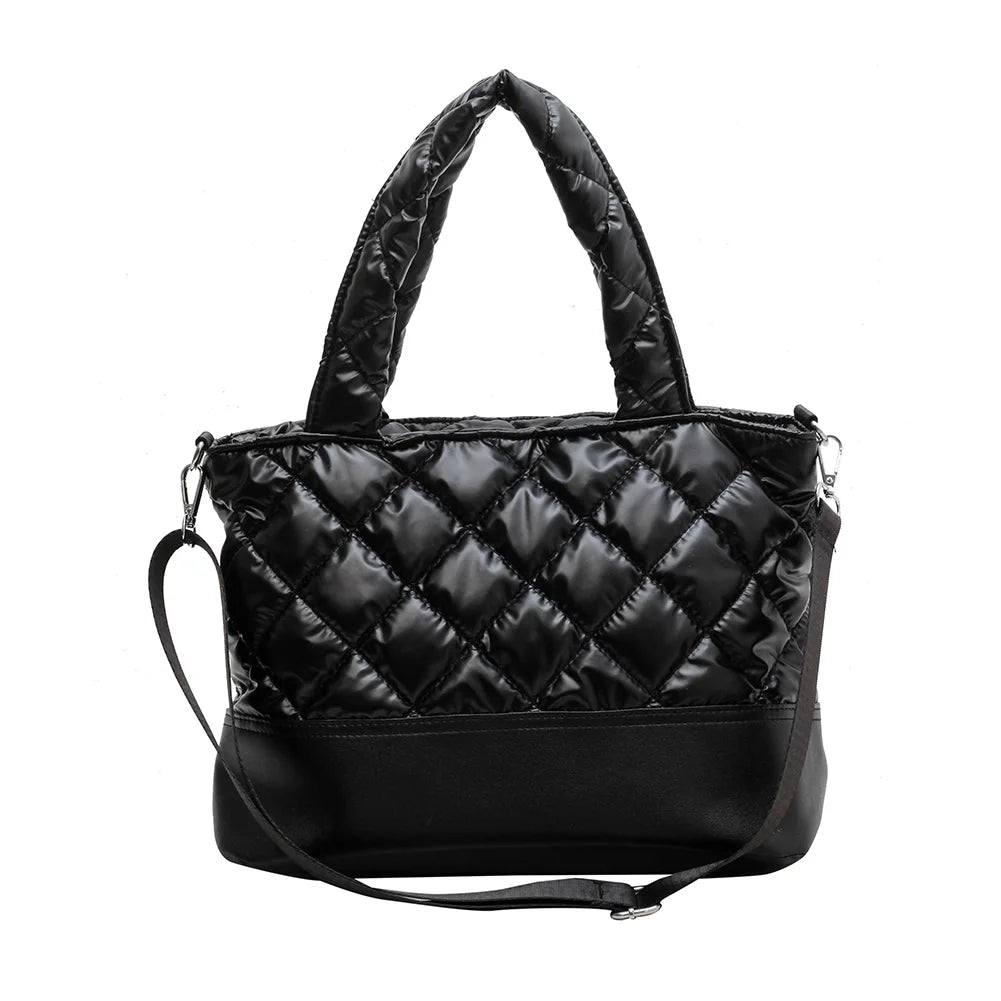 Women Shoulder Bag Large Capacity Padded Cotton Autumn Winter Tote Messenger Bag