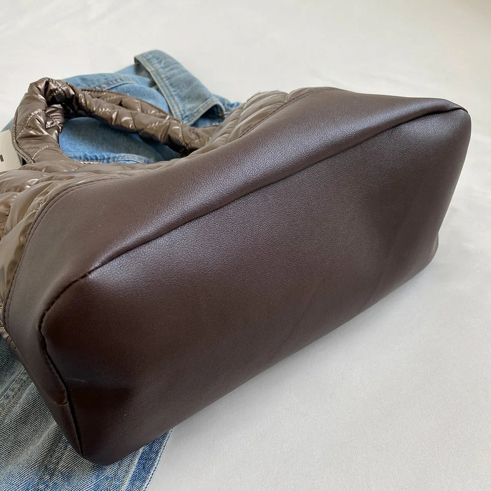 Women Shoulder Bag Large Capacity Padded Cotton Autumn Winter Tote Messenger Bag