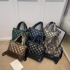 Women Shoulder Bag Large Capacity Padded Cotton Autumn Winter Tote Messenger Bag