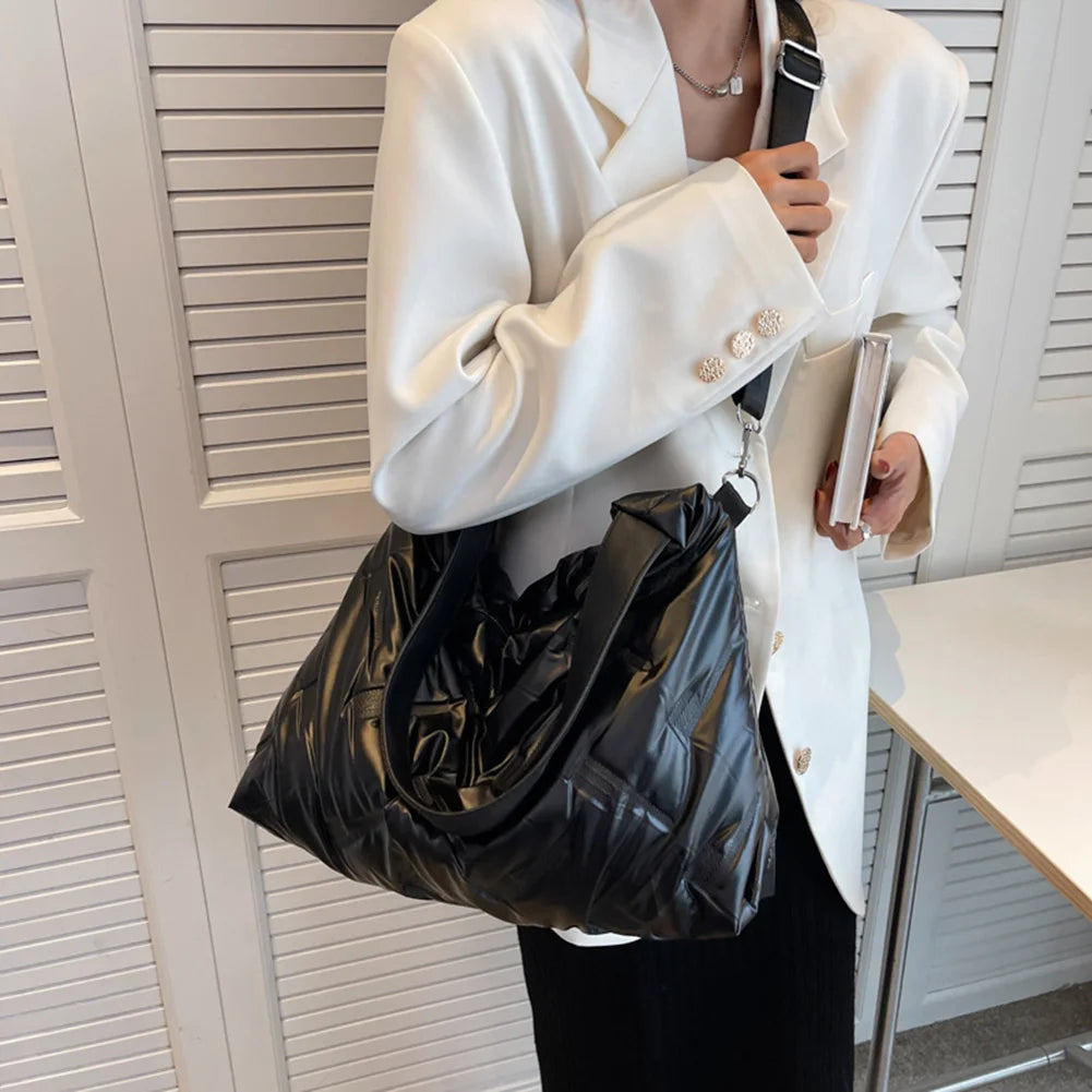 Cotton Padded Shoulder Bag Quilted Crossbody Handbag for Travel