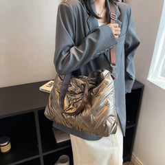 Cotton Padded Shoulder Bag Quilted Crossbody Handbag for Travel