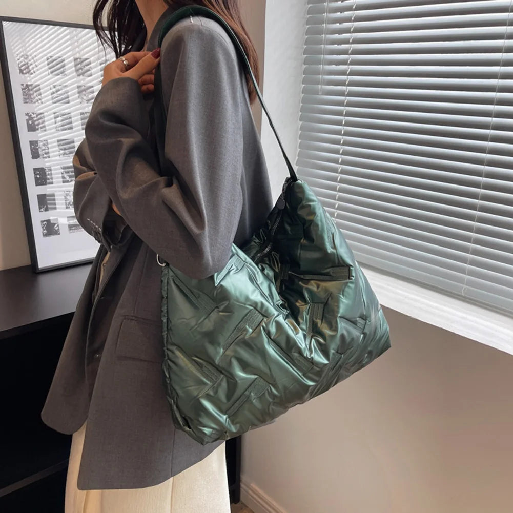 Cotton Padded Shoulder Bag Quilted Crossbody Handbag for Travel