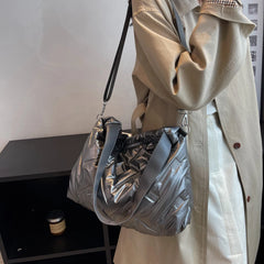 Cotton Padded Shoulder Bag Quilted Crossbody Handbag for Travel