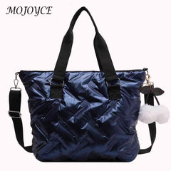Quilted Crossbody Bag with PomPom, Large Capacity Ladies Tote Handbag