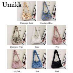 Soft Plush Shoulder Bag for Women - Autumn Winter Underarm Bag