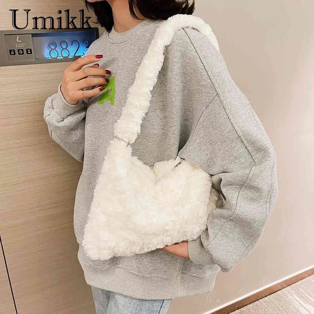 Soft Plush Shoulder Bag for Women - Autumn Winter Underarm Bag