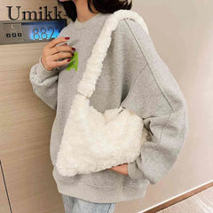 Soft Plush Shoulder Bag for Women - Autumn Winter Underarm Bag