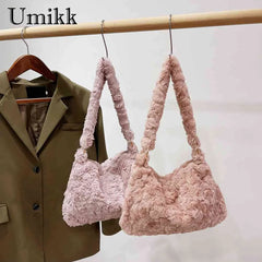 Soft Plush Shoulder Bag for Women - Autumn Winter Underarm Bag