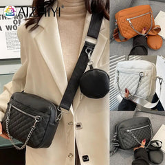 Leather Shoulder Bag Rhombus Pattern Crossbody Handbag