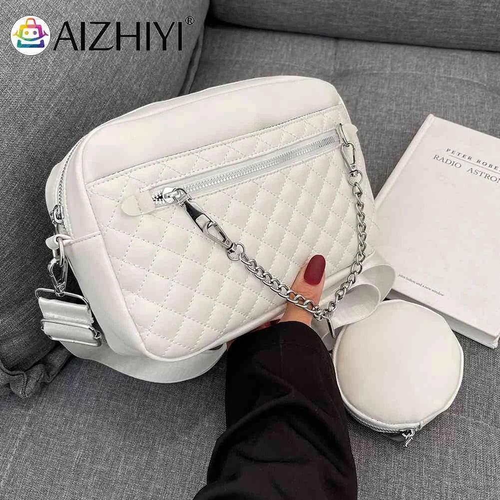 Leather Shoulder Bag Rhombus Pattern Crossbody Handbag