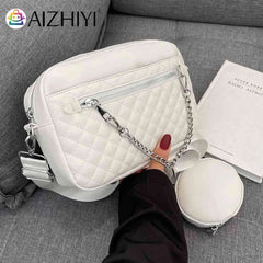 Leather Shoulder Bag Rhombus Pattern Crossbody Handbag