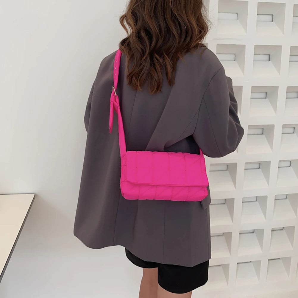 Quilted Crossbody Bag with Belt Buckle - Women's Shoulder Bag