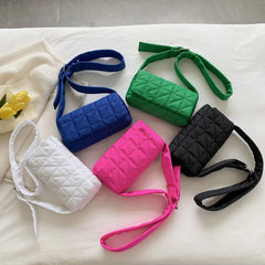 Quilted Crossbody Bag with Belt Buckle - Women's Shoulder Bag