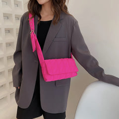 Quilted Crossbody Bag with Belt Buckle - Women's Shoulder Bag