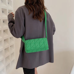 Quilted Crossbody Bag with Belt Buckle - Women's Shoulder Bag