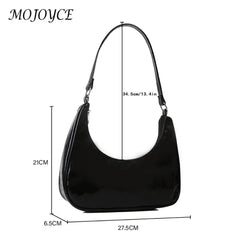 Shoulder Bag Women Patent Leather Solid Crescent Handbag Ladies
