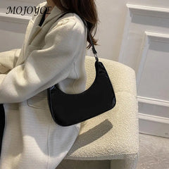 Shoulder Bag Women Patent Leather Solid Crescent Handbag Ladies