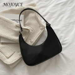 Shoulder Bag Women Patent Leather Solid Crescent Handbag Ladies