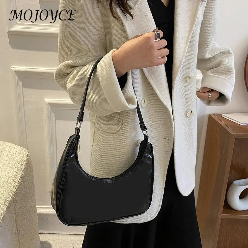 Shoulder Bag Women Patent Leather Solid Crescent Handbag Ladies