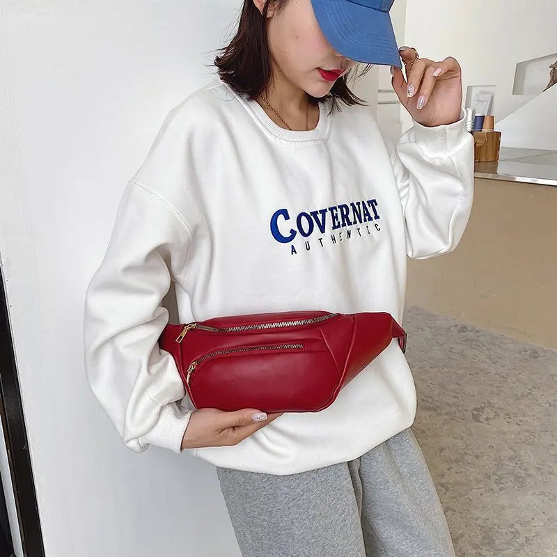 Women's Casual Shoulder Bag Pu Leather Waist Bag Female Fanny Bag