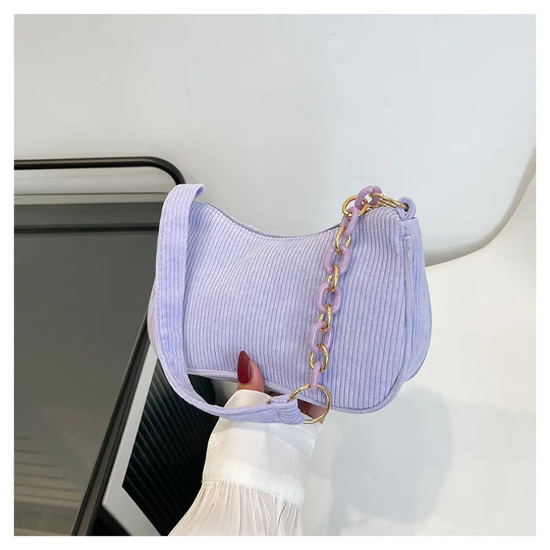 Casual Corduroy Shoulder Bag Crossbody Solid Handbag