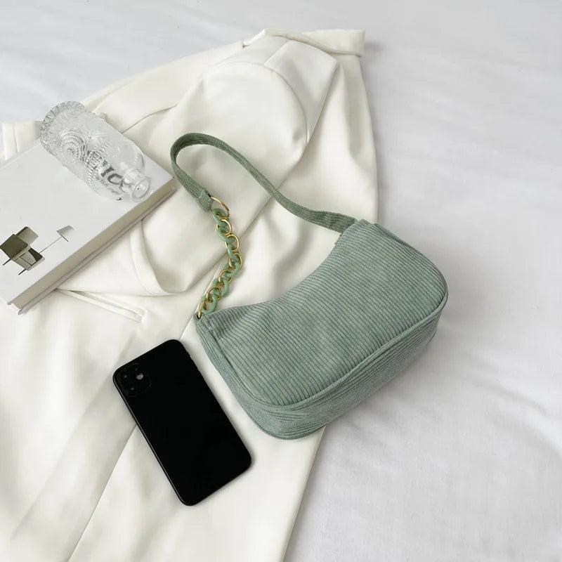 Casual Corduroy Shoulder Bag Crossbody Solid Handbag
