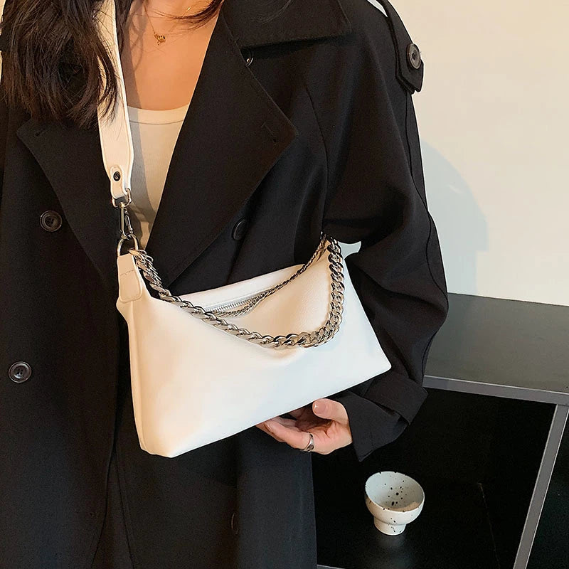 Soft Leather Handbag Female Vintage Bagute Chain Shoulder Bag