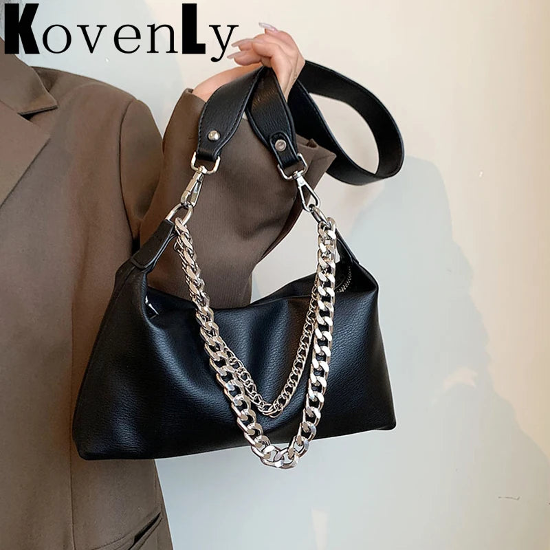 Soft Leather Handbag Female Vintage Bagute Chain Shoulder Bag