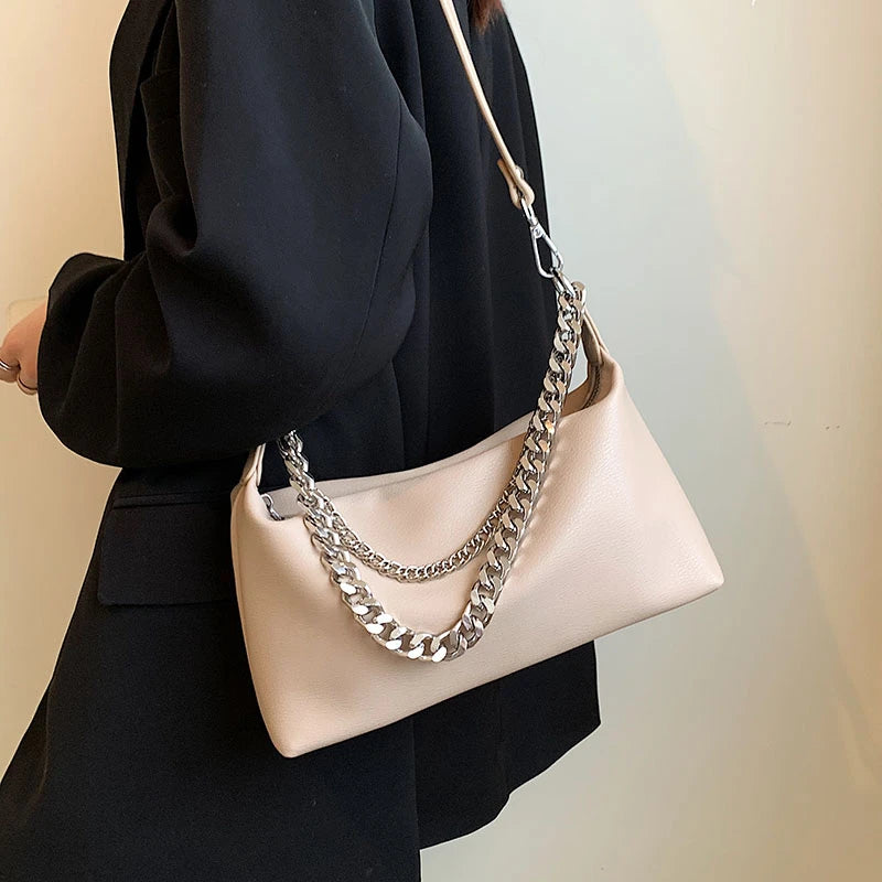 Soft Leather Handbag Female Vintage Bagute Chain Shoulder Bag