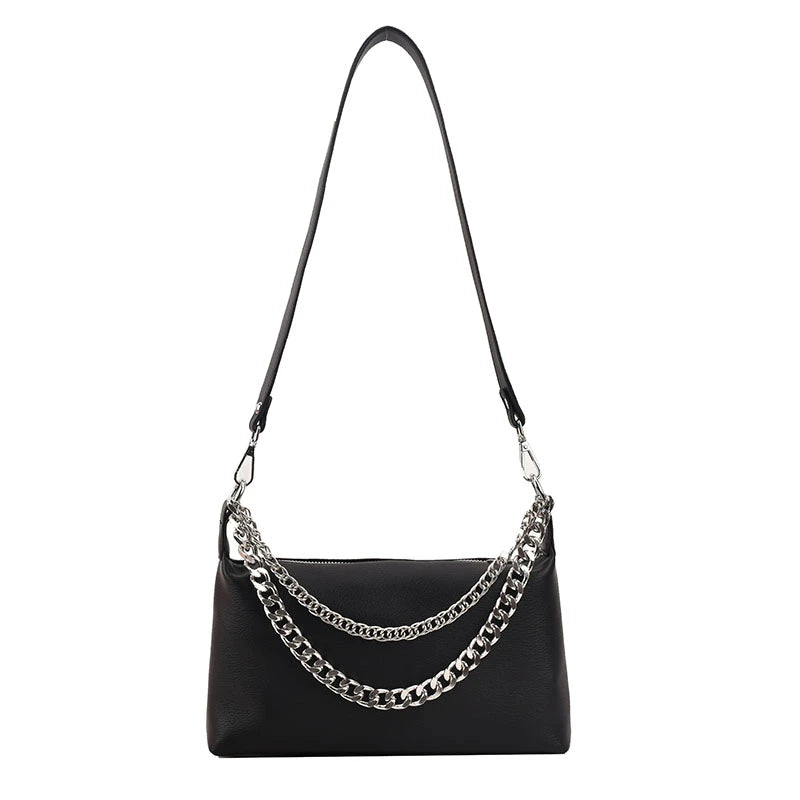 Soft Leather Handbag Female Vintage Bagute Chain Shoulder Bag