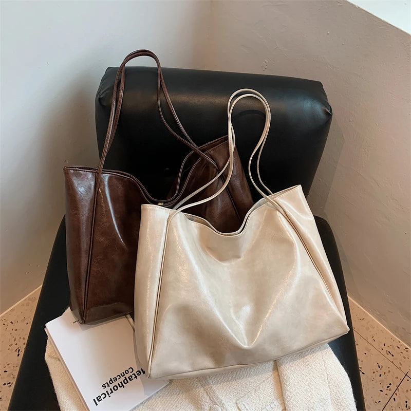 Women's PU Leather Shoulder Bag Large Capacity Tote Solid OL Style