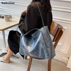 Women's PU Leather Shoulder Bag Large Capacity Tote Solid OL Style