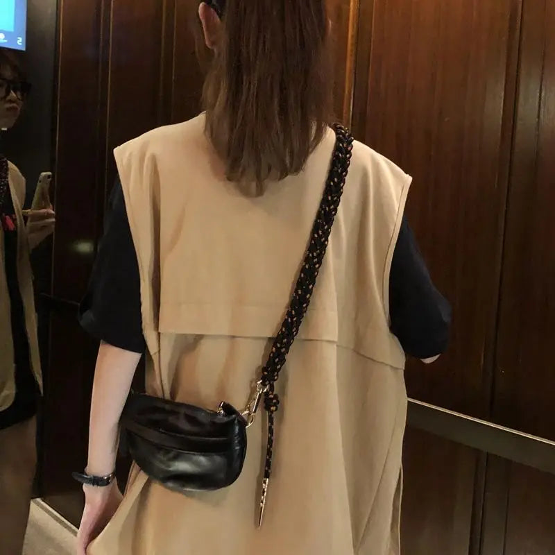 Shoulder Bags Women Braided Strap PU Leather Zipper Soft Crossbody Female Girls