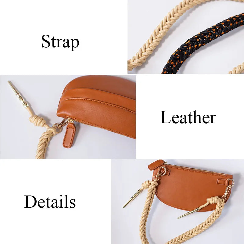 Shoulder Bags Women Braided Strap PU Leather Zipper Soft Crossbody Female Girls