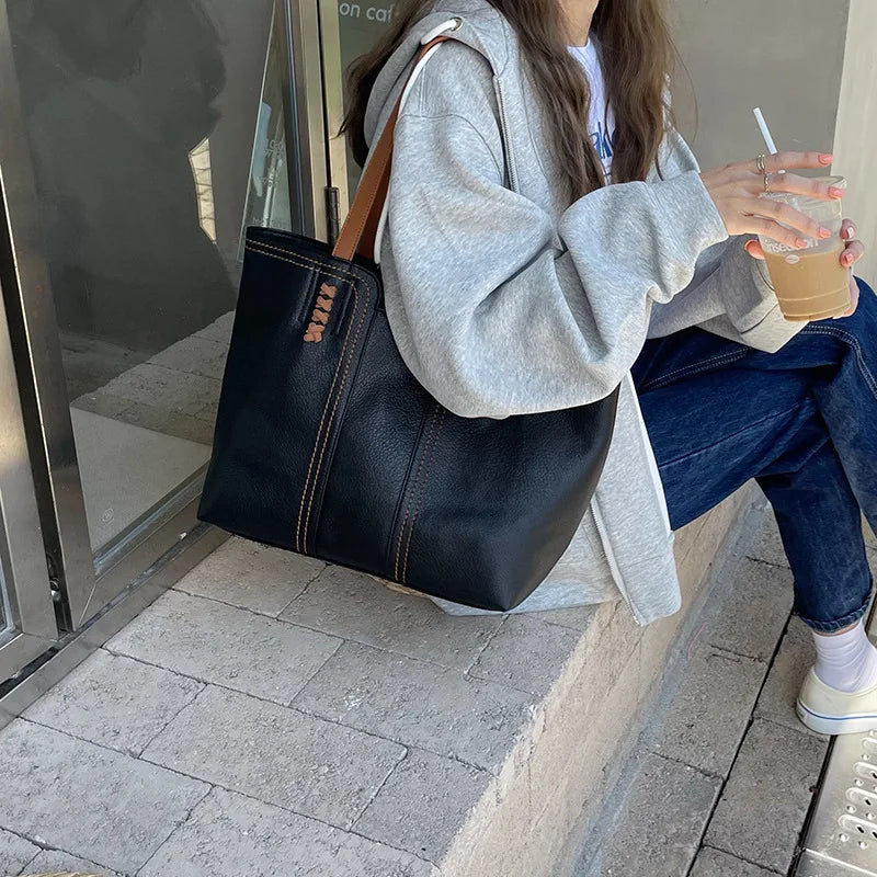 Shoulder Crossbody Bags Big Capacity Female Bucket Tote PU Leather Handbags