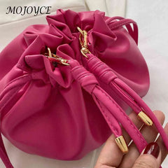 Y2K Style Women Shoulder Bag Leather Drawstring Mini Sweet Girls Purse