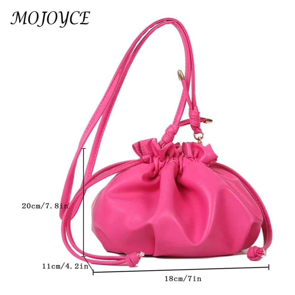Y2K Style Women Shoulder Bag Leather Drawstring Mini Sweet Girls Purse