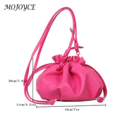 Y2K Style Women Shoulder Bag Leather Drawstring Mini Sweet Girls Purse