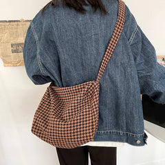 Canvas Shoulder Messenger Bag Large Capacity Houndstooth Women Handbags Totes Cl