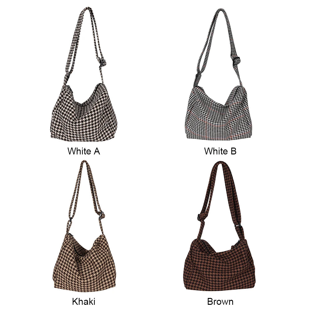Canvas Shoulder Messenger Bag Large Capacity Houndstooth Women Handbags Totes Cl