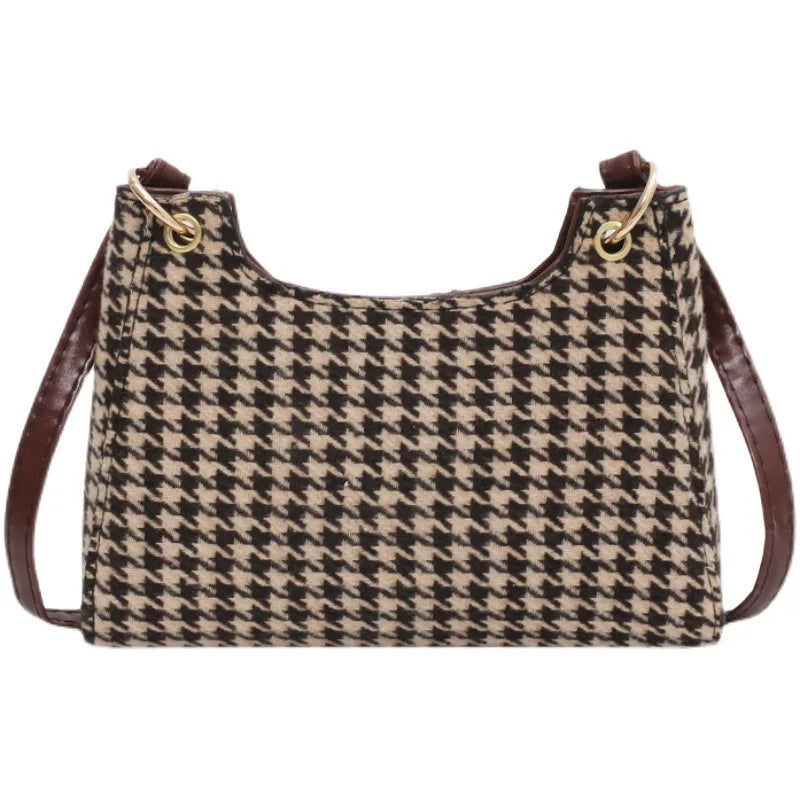Shoulder Messenger Bag PU Leather Retro Houndstooth Print Handbags