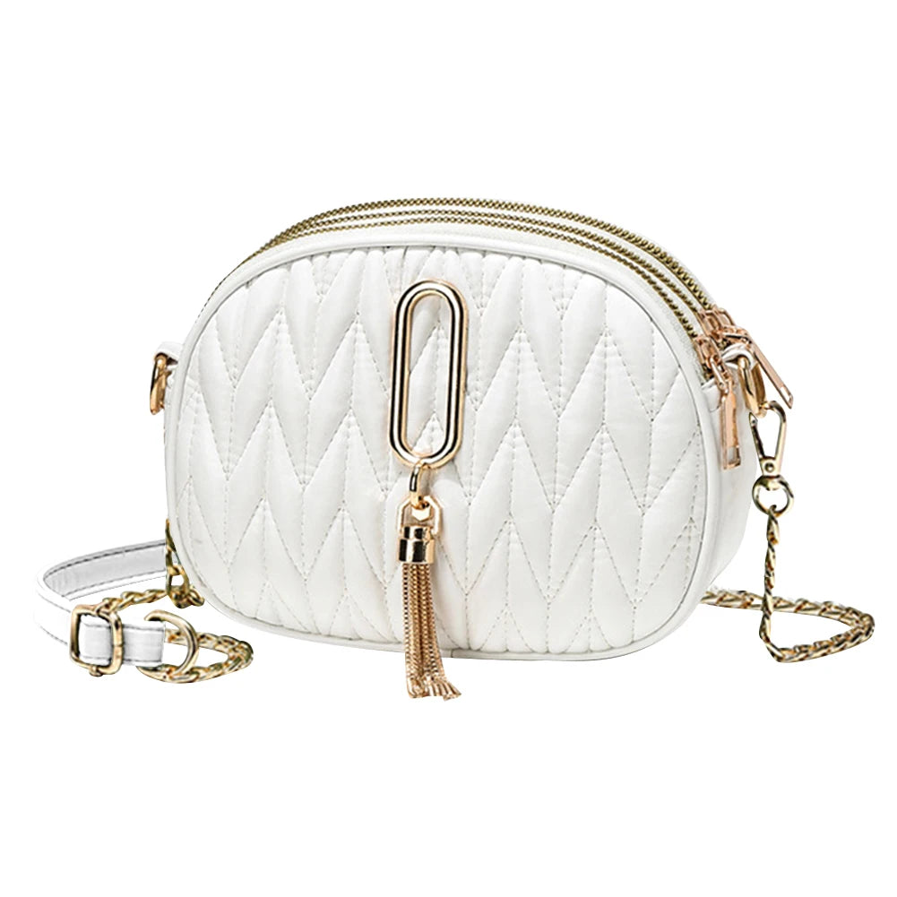 Solid Crossbody Bags for Women with Tassel Pendant Chain, PU Leather, Casual