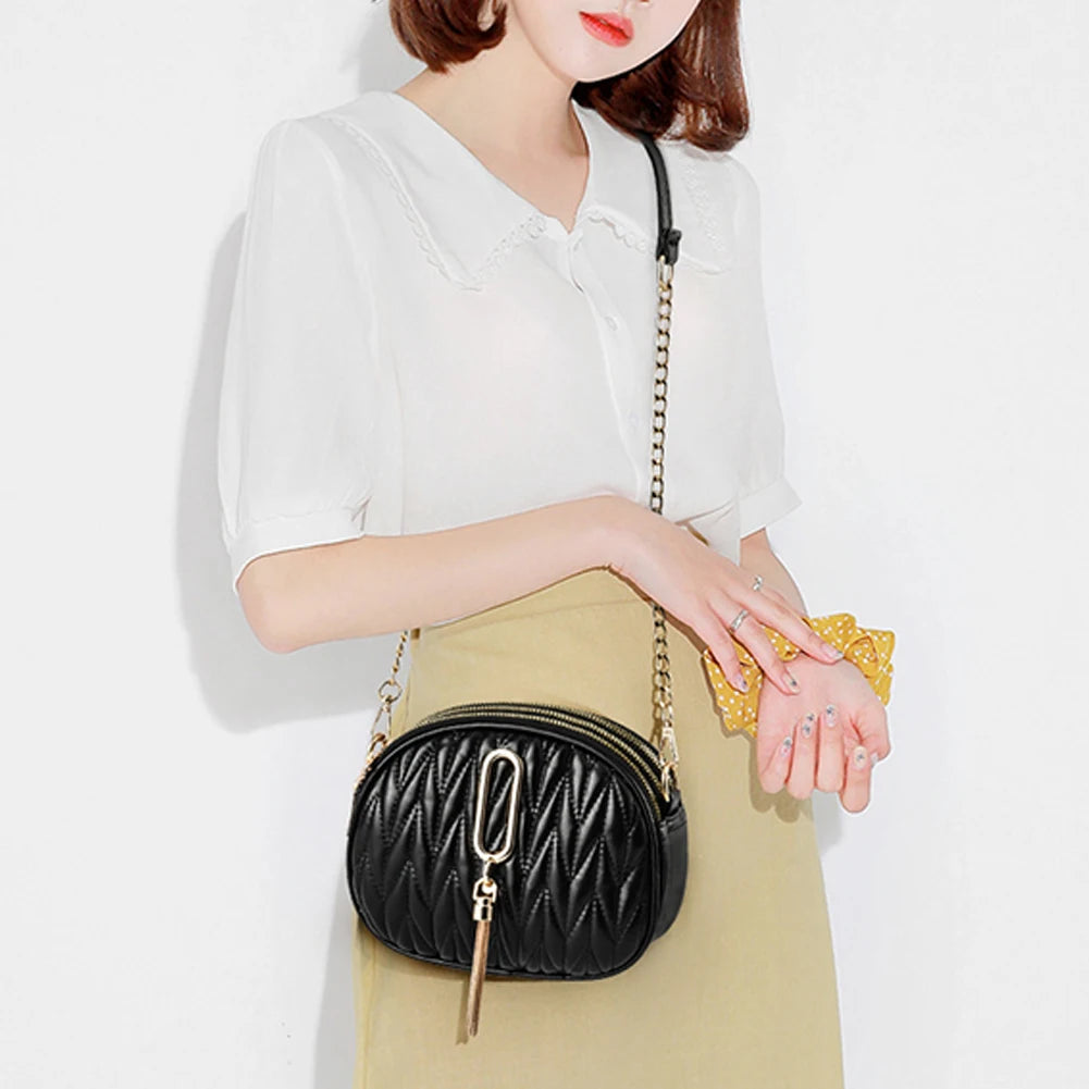 Solid Crossbody Bags for Women with Tassel Pendant Chain, PU Leather, Casual