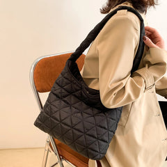 Shoulder Tote Bag Cotton Soft Women Underarm Handbag Quilted Rhombus Pattern